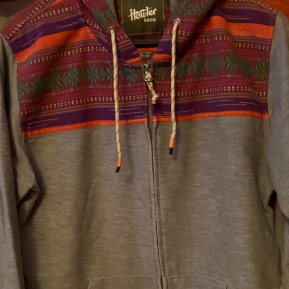 Howler Brothers Shaman Heathered Gray Zip Up Sweater with Multicolor Pattern - Picture 4 of 5